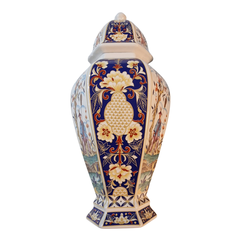 Pote decorativo hexagonal com tampa em porcelana PANDA 35,5cm