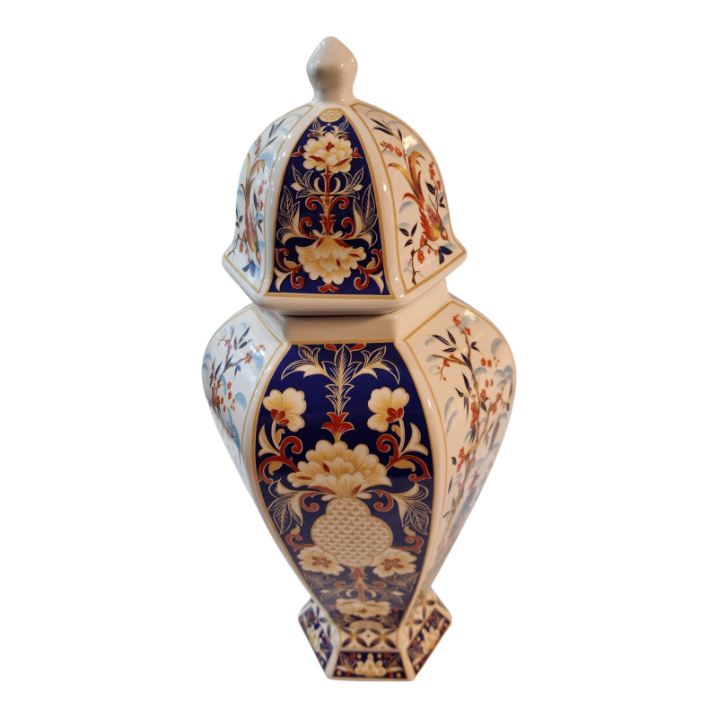 Pote decorativo hexagonal com tampa em porcelana PANDA 35,5cm