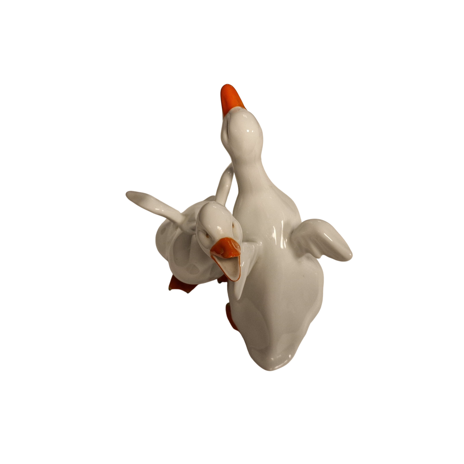 Galheteiro “Patos” em porcelana Vista Alegre – Branco e Laranja – 18 cm altura (1980–1992)