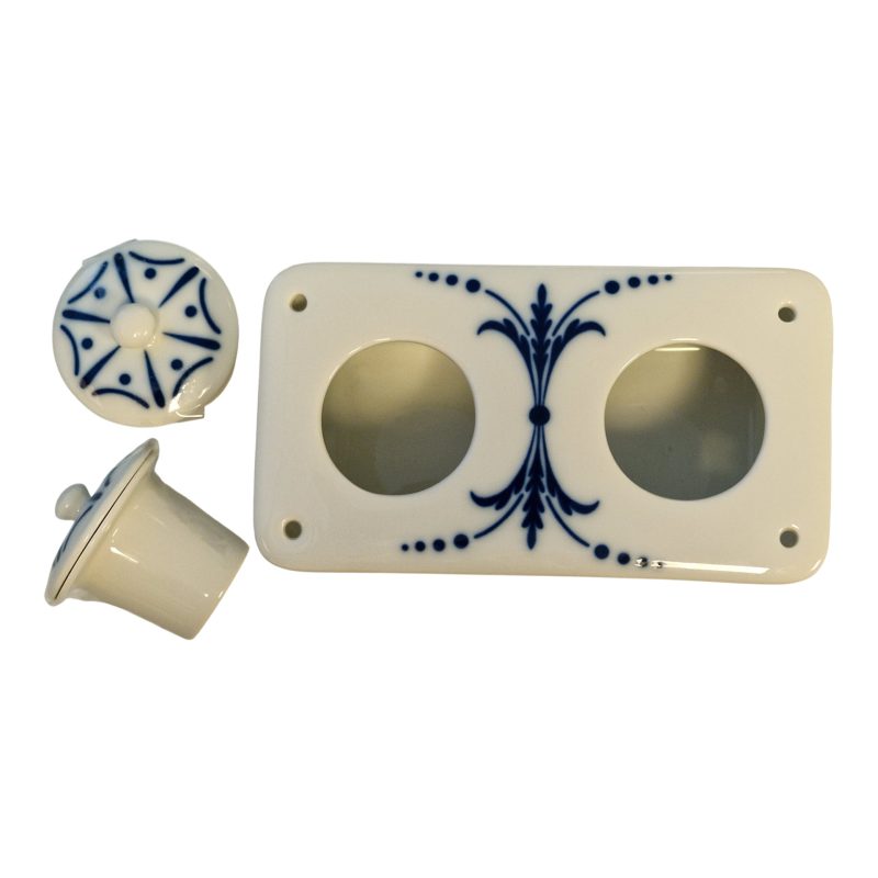 Tinteiro “Império” – Vista Alegre – Porcelana branca com decoração azul – 16×7×8cm