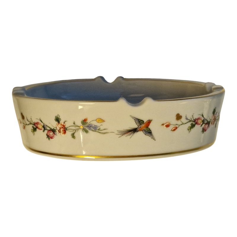 Cinzeiro “Primavera” – Porcel Portugal – Porcelana decorada com flores e filete dourado – 15×3×4cm